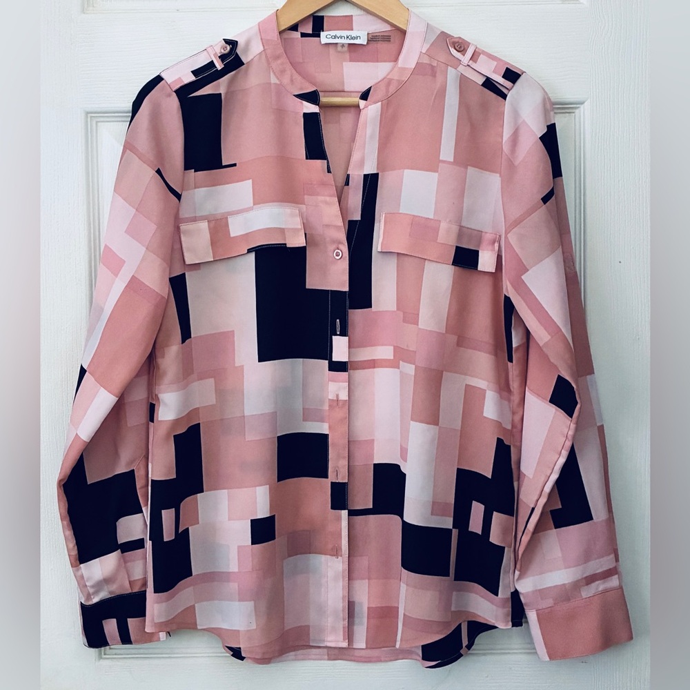 Calvin Klein Pink and Black Geometric Blouse